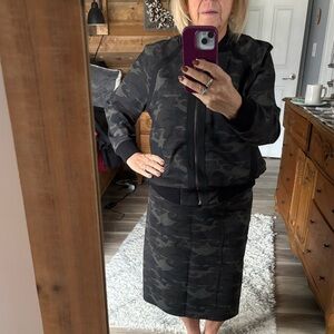 Liverpool Black Camo Bomber Jacket and Skirt Set. Size large/14 with stretch.